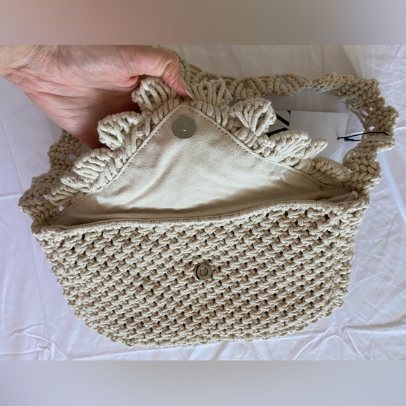 Last one🚨 Zara Macrame Knit Shell Cotton Shoulder Bag Handbag Purse Cream NWT - Picture 15 of 16